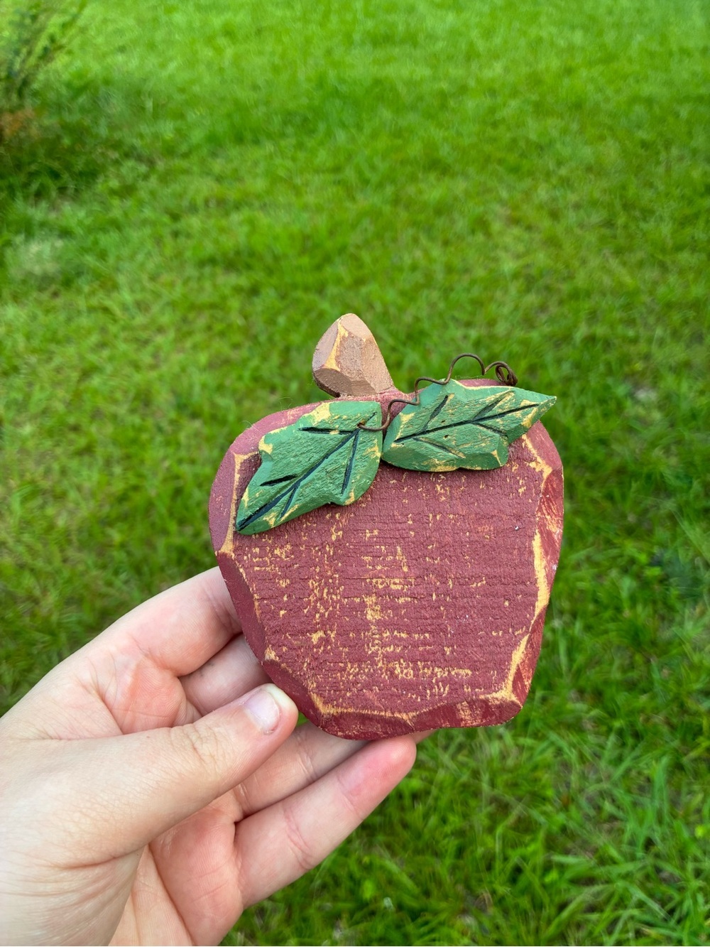 Vintage Grandmacore Rustic Handpainted Wooden Apple Wall Accent